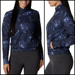 Columbia Omni-Shade Mock Neck Pullover Pocket Top Floral Print Blue Womens S